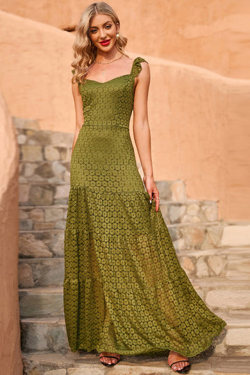 Robe longue d'été en dentelle vert armée